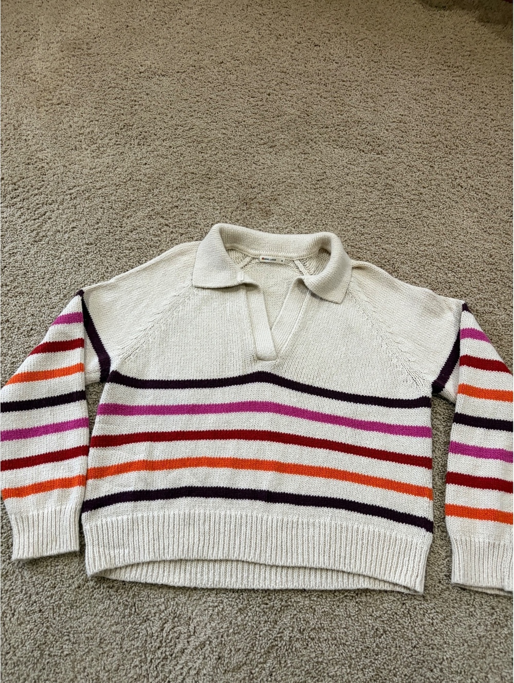 Marine Layer collared Claire Relaxed Sweater Polo cream Warm Stripe Medium wool